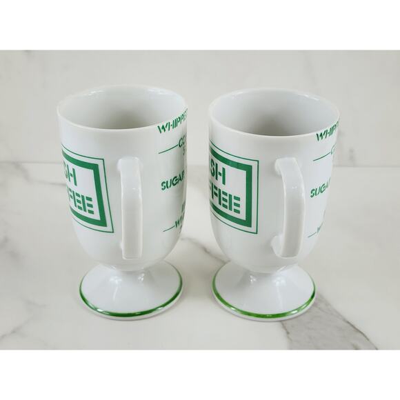 Irish Coffee Mug w/ Recipe Green Clover Pedestal 5" White Porcelain x2 Vintage - Picture 4 of 14